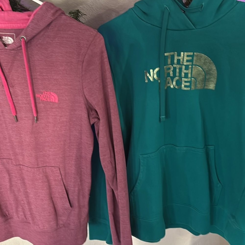 The North Face Magenta and Teal Hoodies